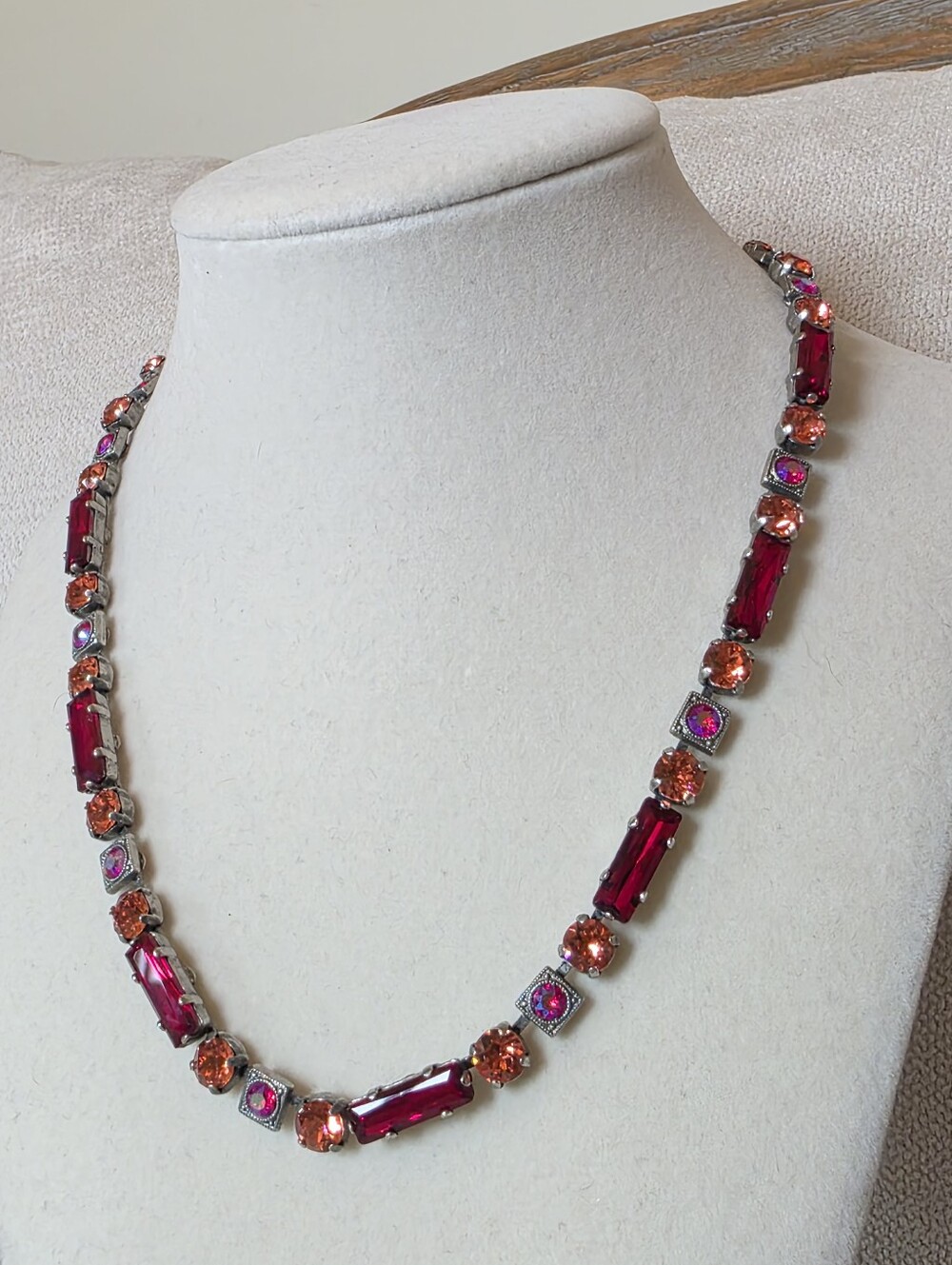Sorrelli Crystal Necklace -Ruby Red & Coral Rhinestones -Adjustable